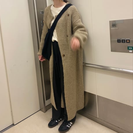 side button knit long  cardigan