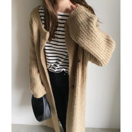 side button knit long  cardigan