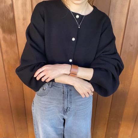 volume sleeve pearl button cardigan