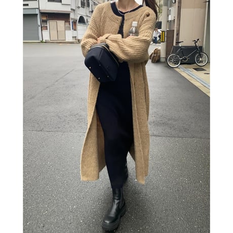 side button knit long  cardigan