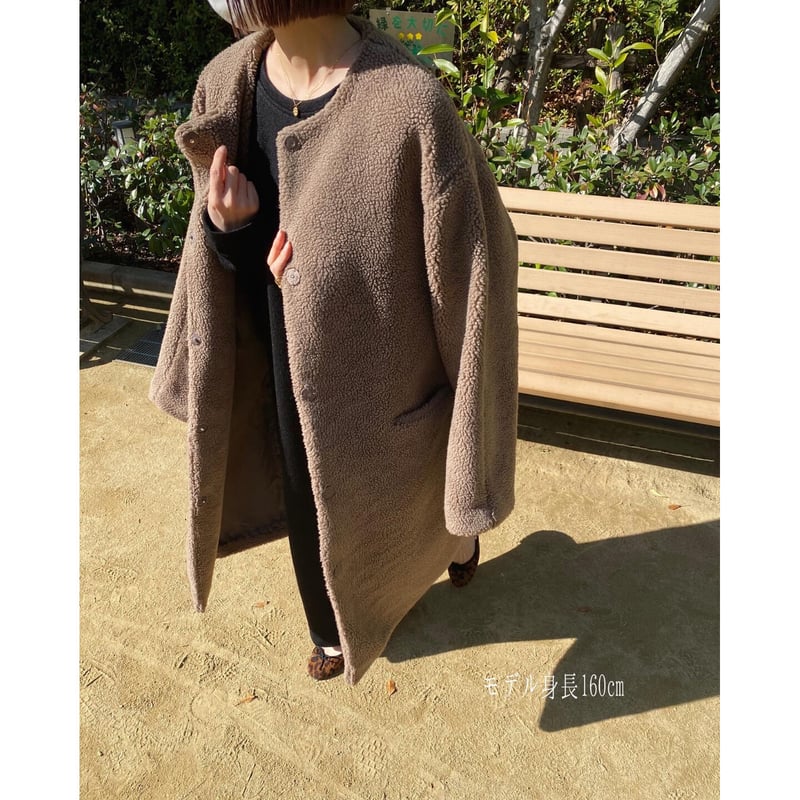 no collar boa long coat | s t k .
