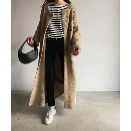 side button knit long  cardigan