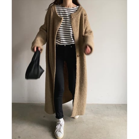 side button knit long  cardigan