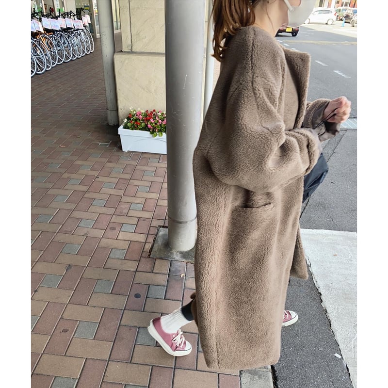 no collar boa coat ノーカラーボアコート (ivory)ロングコート