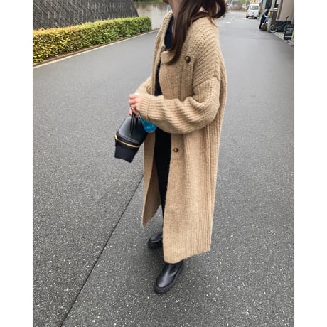 side button knit long  cardigan