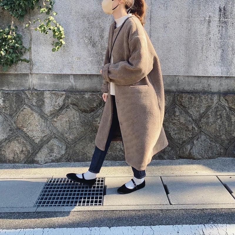 no collar boa long coat | s t k .