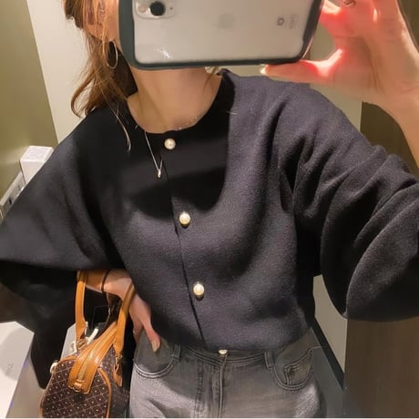volume sleeve pearl button cardigan