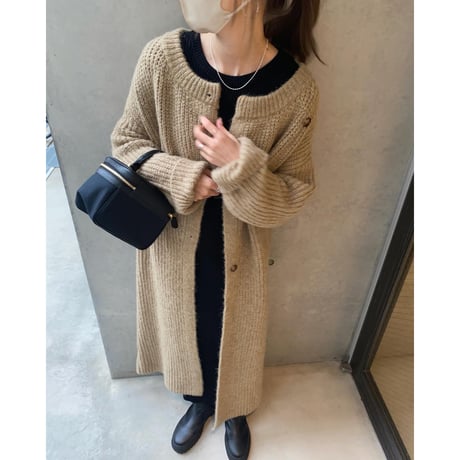 side button knit long  cardigan