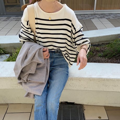 jersey stitch border knit tops