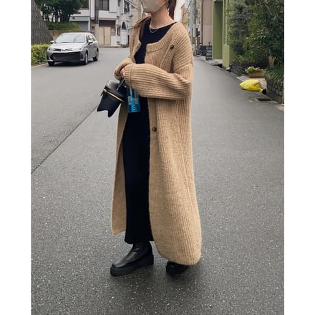 side button knit long  cardigan