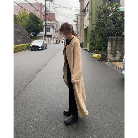 side button knit long  cardigan