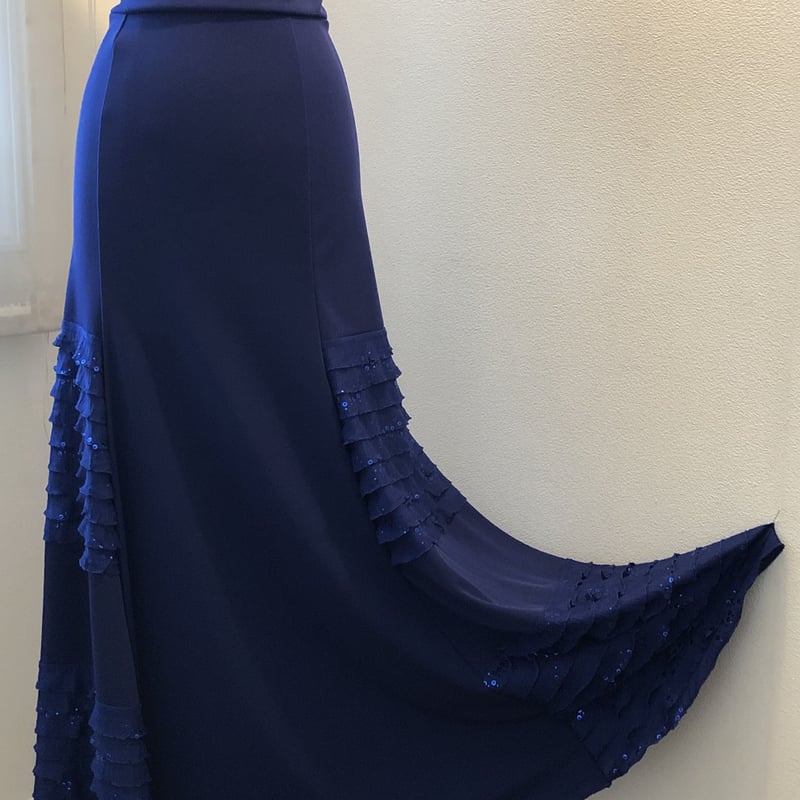 フラメンコファルダ インクブルー(スパンコール付き) フラメンコ 衣装
