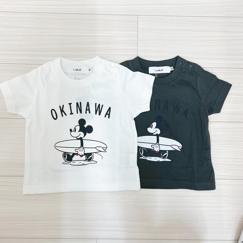 Kids】モノクロOKINAWAミッキーTシャツ【White / Black /Sand b