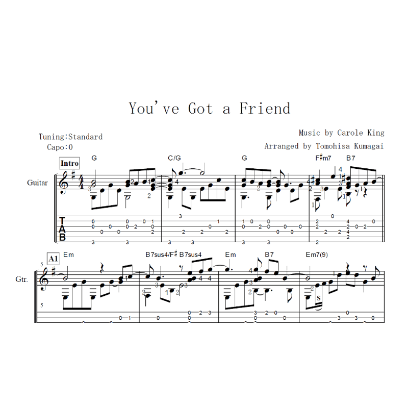 You've Got a Friend-君の友だち-キャロルキング（ソロギター楽譜