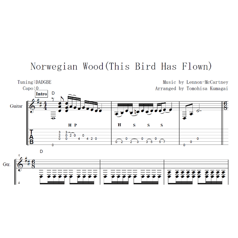 ノルウェーの森（ソロギター楽譜） | Fingerstyle Guitar Tabs