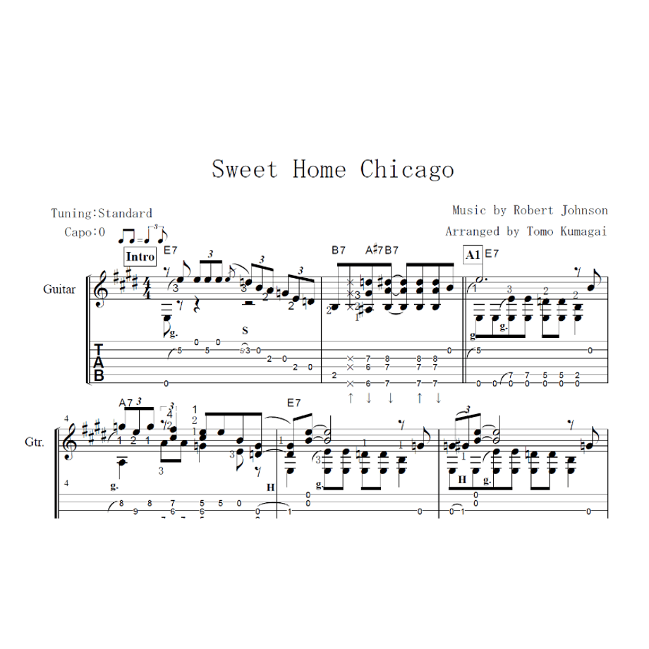 Sweet Home Chicagoロバートジョンソン（ソロギター楽譜） Fingers...