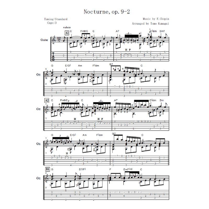ノクターンOp.9 No.2-ショパン（ソロギター楽譜） | Fingerstyle Guit