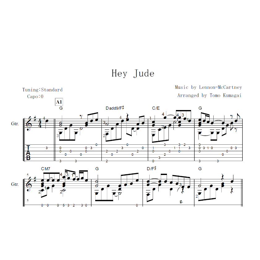 Hey Jude-ビートルズ [Level B]（ソロギター楽譜） | Fingerstyle
