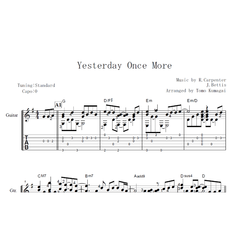 Yesterday Once More-カーペンターズ [Level B]（ソロギター楽譜）
