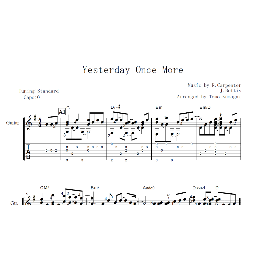 Yesterday Once More-カーペンターズ [Level B]（ソロギター楽譜） 