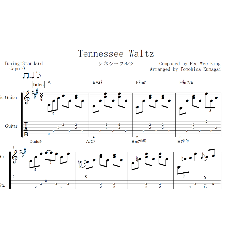 Duke Levine☆Country Soul Guitar＋タブ譜楽譜 テネシーワルツ（ソロギター楽譜） | Fingerstyle Guitar Tabs