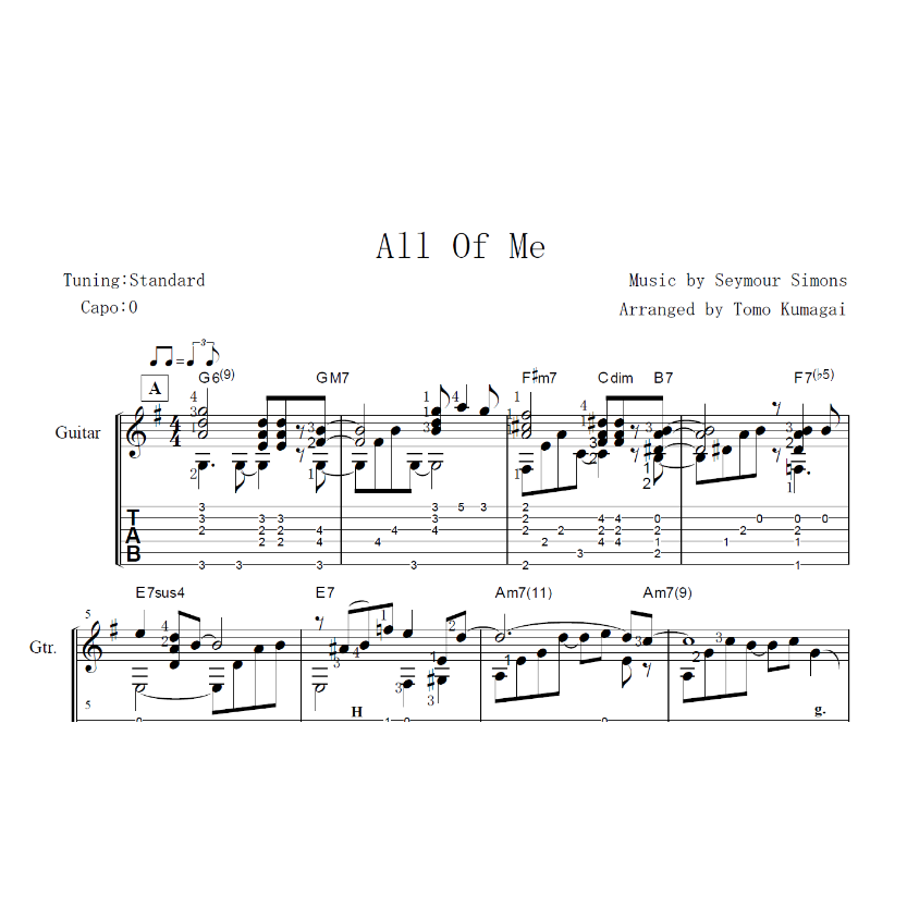 All of Me -Jazzアレンジ [Level C]（ソロギター楽譜） | Finger