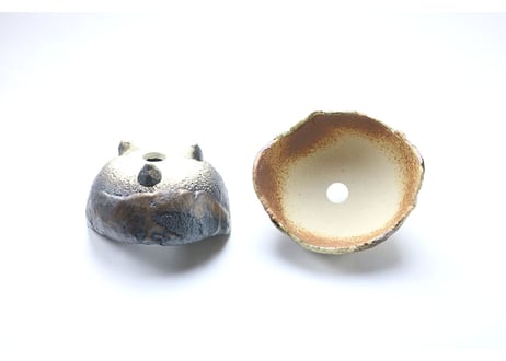 黒金・茶オリベ 4号 木の葉曲げ手造り鉢【2020-4】