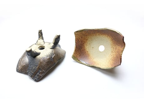 黒金・茶オリベ 4.5号 長角長足手造り鉢【2019-4.5】