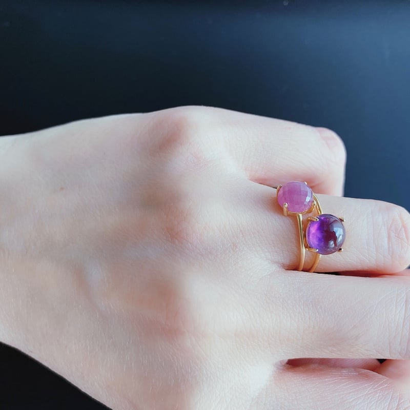 ピンクサファイアとアメジストのリングセット【2月・9月誕生石