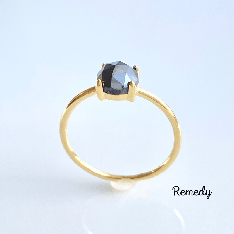 1ct ブラックダイヤモンドの一粒リング silver 925 18K 4月誕生石 | Rem...