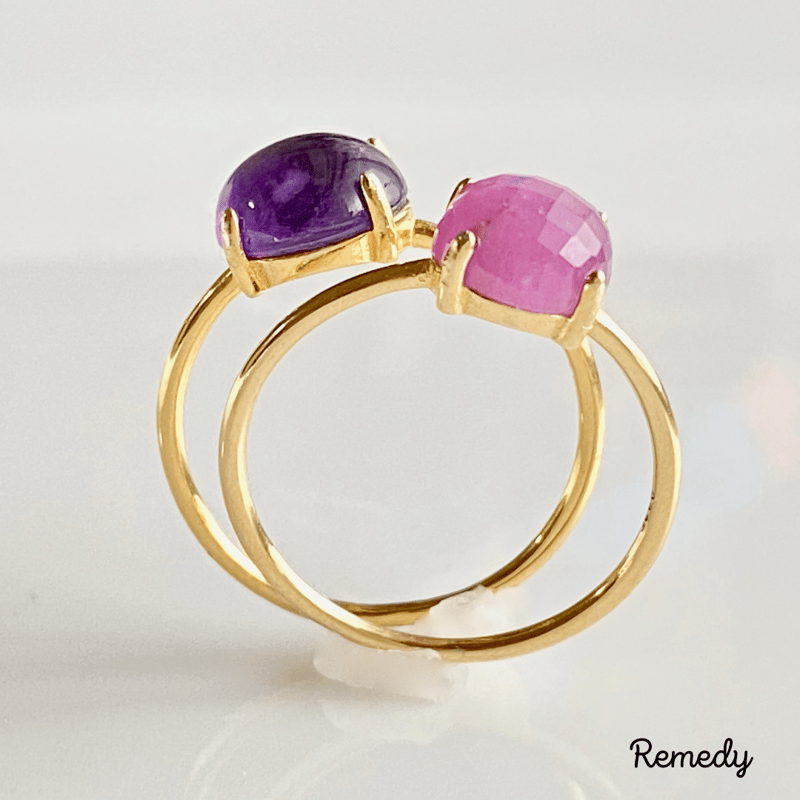 ピンクサファイアとアメジストのリングセット【2月・9月誕生石