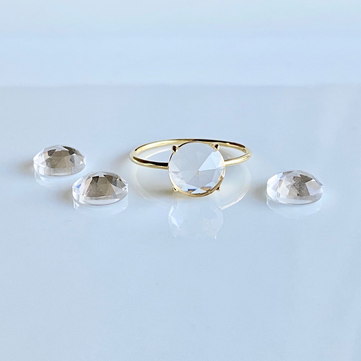 水晶（ローズカット ）の一粒リング【4月誕生石】ロッククリスタル 