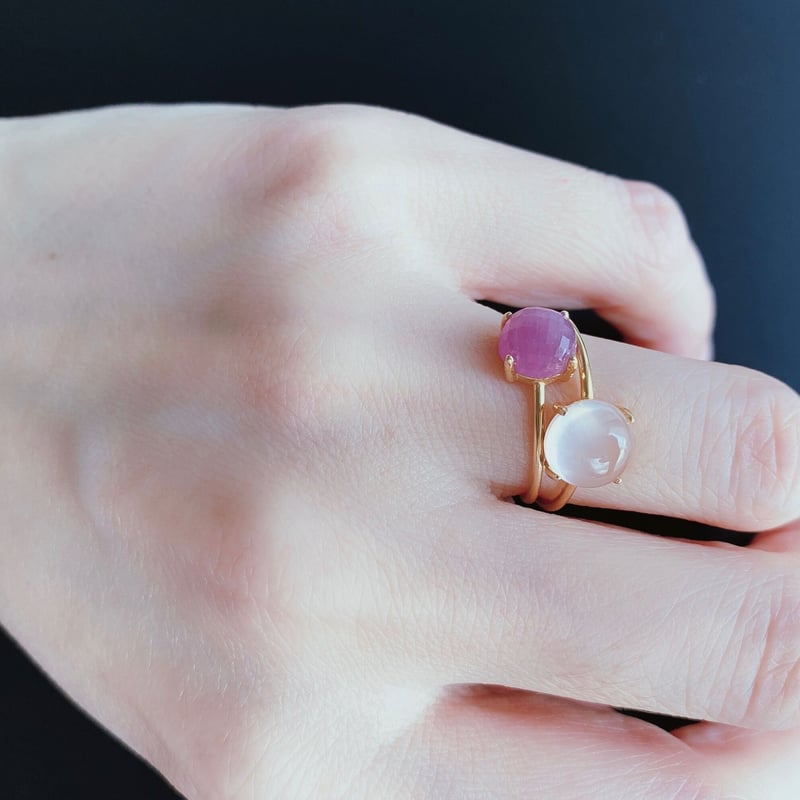 ❤️未使用❤️BIG ローズクォーツ ピンクサファイア リング ピンクサファイアとローズクォーツのリングセット【9月誕生石