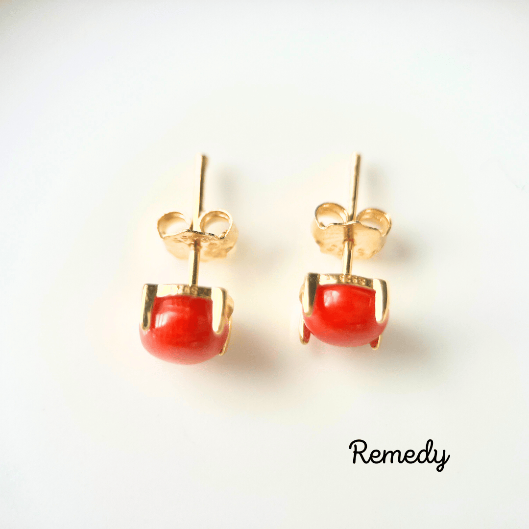 サルディーニャ産☆彡本珊瑚のスタッドピアス 18KGP Silver925 3月