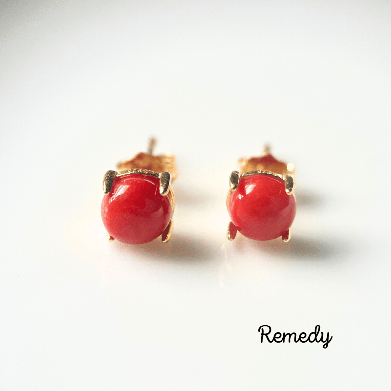 サルディーニャ産☆彡本珊瑚のスタッドピアス 18KGP Silver925 3月