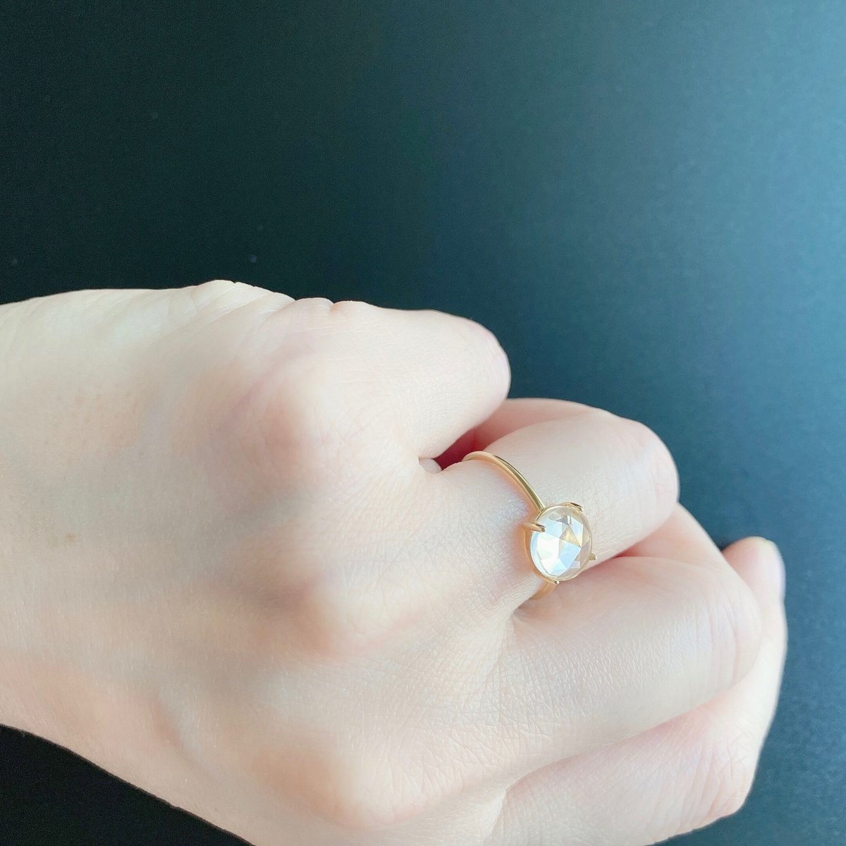 水晶（ローズカット ）の一粒リング【4月誕生石】ロッククリスタル 