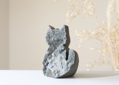 【星降る夜を見ていた】グレーアメジスト クラスター ねこ