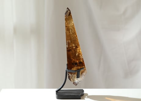 技封入❣️【金龍、金運の器が広がる】虹入り ミナスジェライス州産 特大コニャックカラー シトリン ダブルターミネーテッド 台座付き※イベントクーポン使用不可