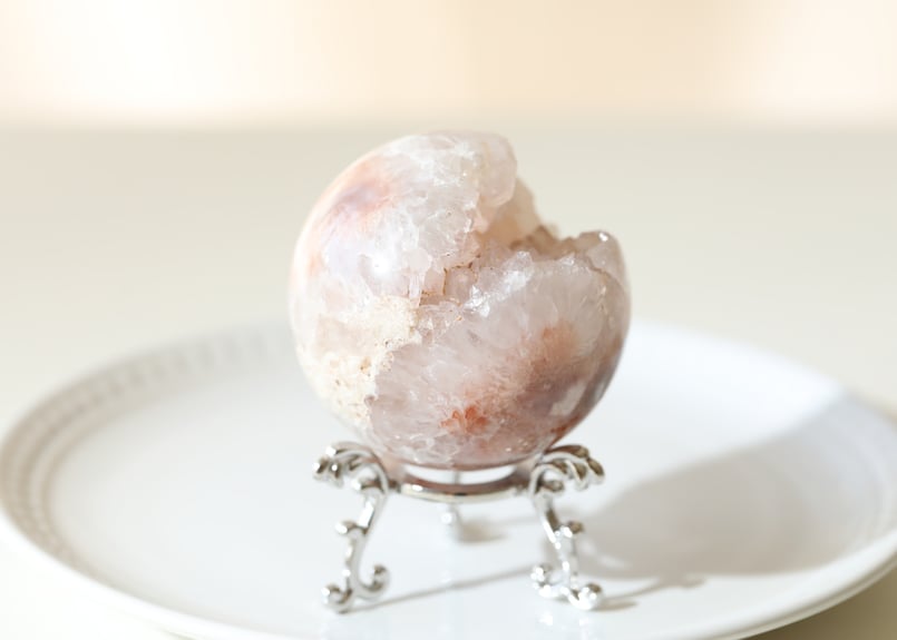 floral】ブラジル産 虹入り ピンクアメジスト スフィア シルバーの台座