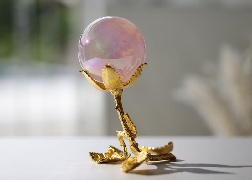 みつめて】エンジェルオーラ ローズクォーツ スフィア 金の
