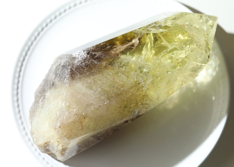 豊かな光】ブラジル産 虹入り ナチュラルスモーキーシトリン ポイント