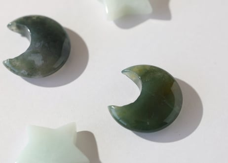 【healing】モスアゲート 月とアマゾナイト 星のハートと繋がるセット