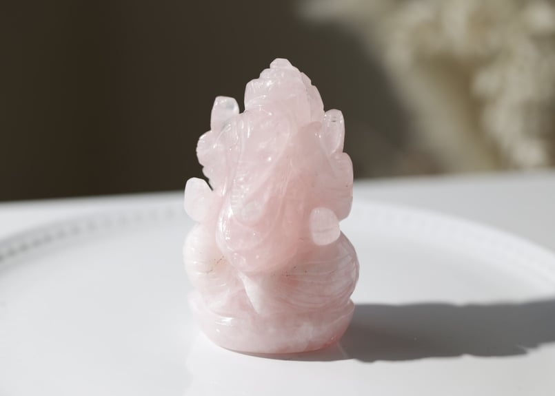 天然石ガネーシャ像 アベンチュリン、ローズクォーツ　2体セット ガネーシャ様 ローズクォーツ 469g | うさぎ屋
