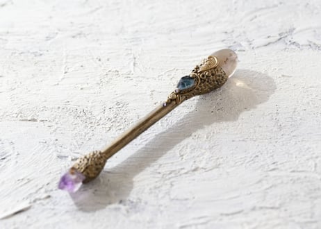 【J.U.rinne】〈Juriの妖精からのリーディングメッセージ付き〉スモーキークォーツとアメジストの天使の羽根ワンド