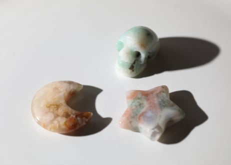 【ハートを癒す】アマゾナイトとブルーチェリーブロッサムアゲートのスカルセットA