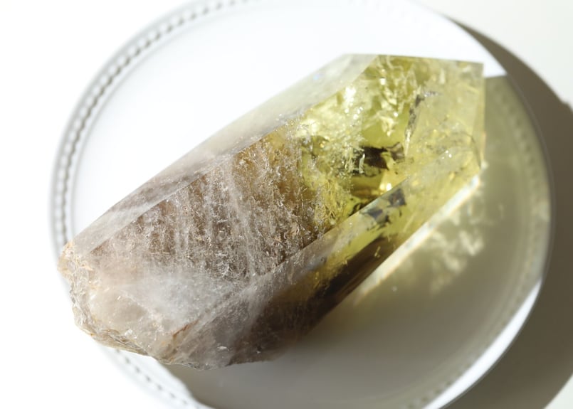 豊かな光】ブラジル産 虹入り ナチュラルスモーキーシトリン ポイント