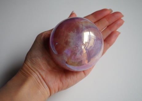 【実現】エンジェルオーラ ローズクォーツ スフィア 木の台座付き