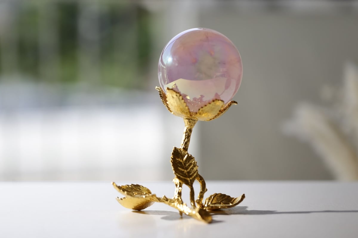 みつめて】エンジェルオーラ ローズクォーツ スフィア 金の