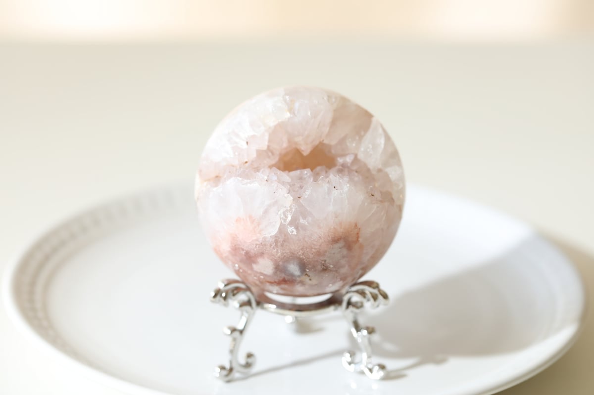 レア　newタイプ　高品質　ピンクジャスパー　スフィア　ピンクアメジスト好きにも 1点物】高品質◇華やか ピンクスーパーセブンアメジスト 8.5mm