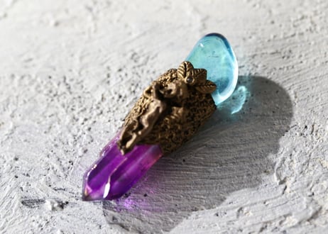 【J.U.rinne】〈Juriの妖精からのリーディングメッセージ付き〉オーラクォーツとプットのミニワンド セット (アクア＆パープルオーラクォーツ)
